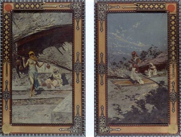 The Water Carrier (+ A Time Of Prayer; 2 Works) Oil Painting by Riccardo Pellegrini