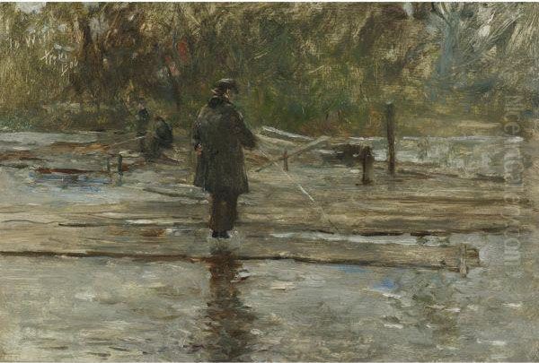 Fisherman And River's Edge, Holland Oil Painting by Robert Frederick Blum