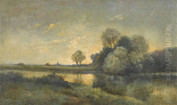 Flusslandschaft Im Abendlicht by Jules Antoine Pelletier