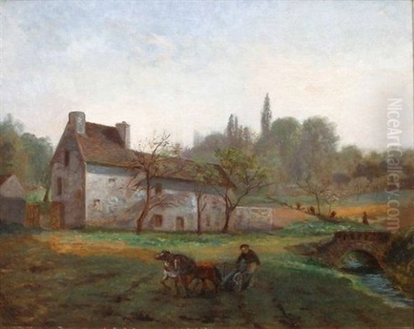 Paysage Champetre, La Charrue Oil Painting by Jules Antoine Pelletier