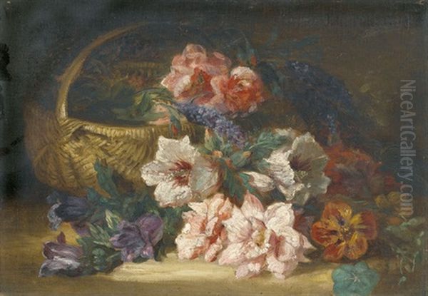 Stillleben Mit Glockenblumen Und Flechtkorb Oil Painting by Jules Antoine Pelletier