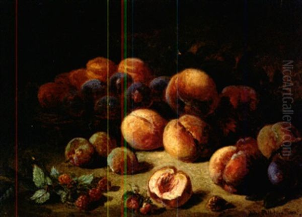 Stilleben Mit Pflaumen, Pfirsichen, Himbeeren Und Erdbeeren Oil Painting by Jules Antoine Pelletier