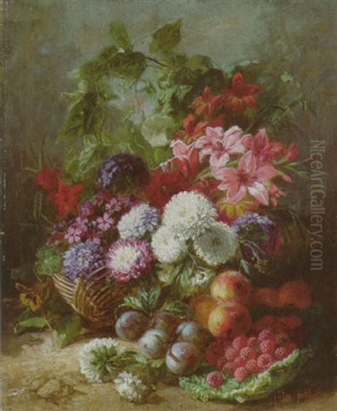 Stilleben Mit Blumen Und Fruchten Oil Painting by Jules Antoine Pelletier