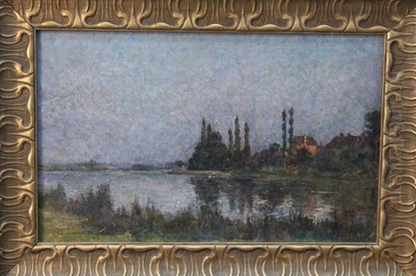 Vue A Pouilly-sur-saone Oil Painting by Leonce Pelletier