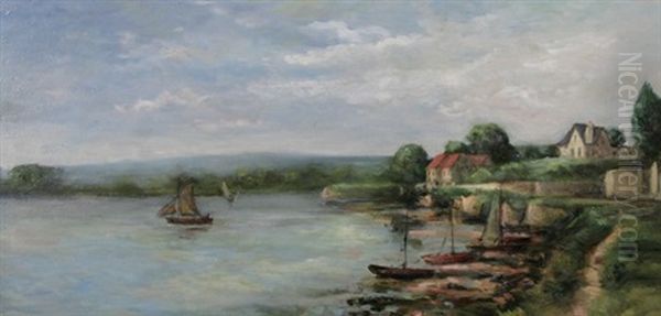 Boats On A River Oil Painting by Leonce Pelletier