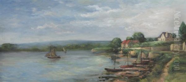 River Edge Oil Painting by Pierre Jacques Pelletier