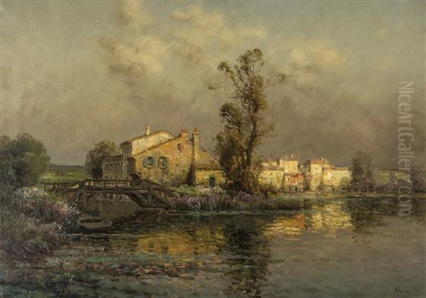 A River Scene Oil Painting by Pierre Jacques Pelletier