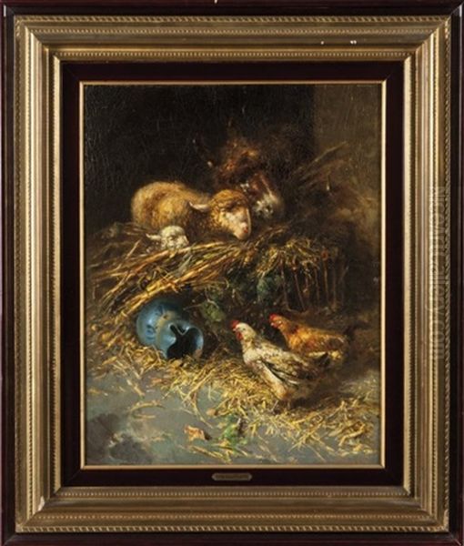 Animali Nel Fienile Oil Painting by Tito Pellicciotti