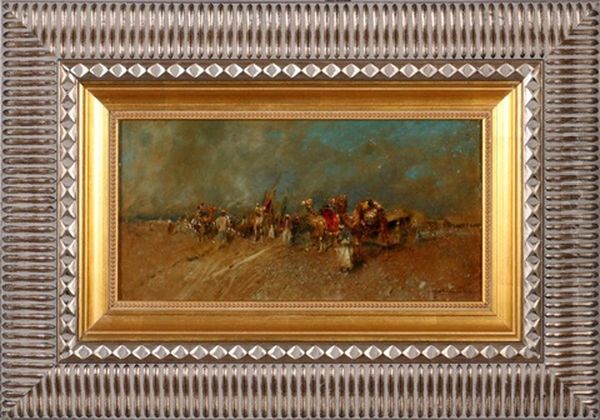 Caravan Sand Storm Oil Painting by Tito Pellicciotti