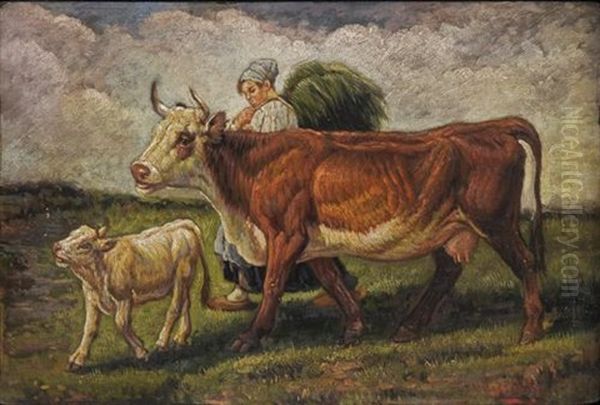 The Young Farmer, Italian Oil Painting by Tito Pellicciotti