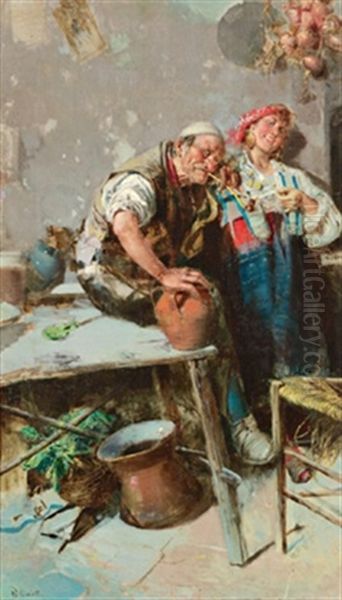 Flirt In Der Kuche Oil Painting by Tito Pellicciotti