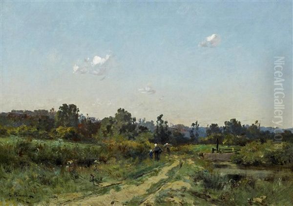 Sommerliche Landschaft Bei Barbizon Oil Painting by Leon Germain Pelouse