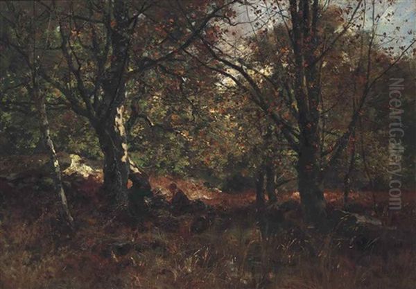 Making A Fire In A Forest Clearing Oil Painting by Leon Germain Pelouse