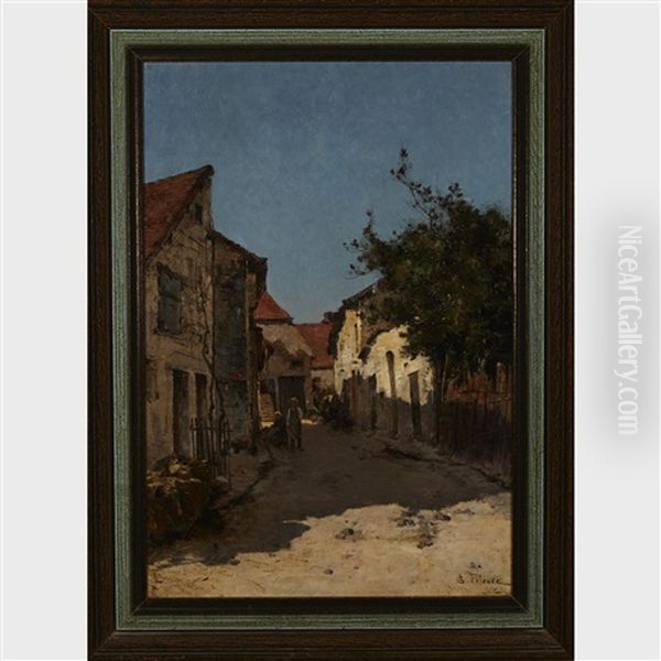 Figures In A Village Lane Oil Painting by Leon Germain Pelouse