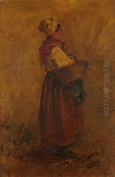 Femme Au Panier Oil Painting by Leon Germain Pelouse