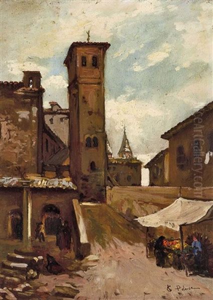 Marktstand In Franzosischem Stadtchen Oil Painting by Leon Germain Pelouse