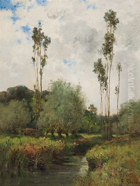 Sommerliche Bachlandschaft Mitweiden Und Pappeln Oil Painting by Leon Germain Pelouse