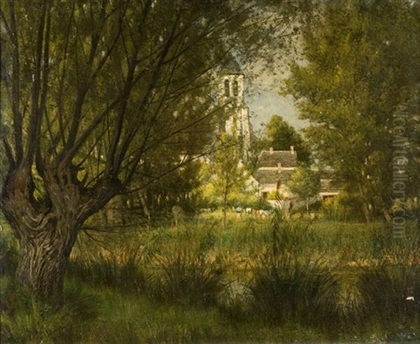 Bachlandschaft Mit Blick Auf Eine Kirche Oil Painting by Leon Germain Pelouse