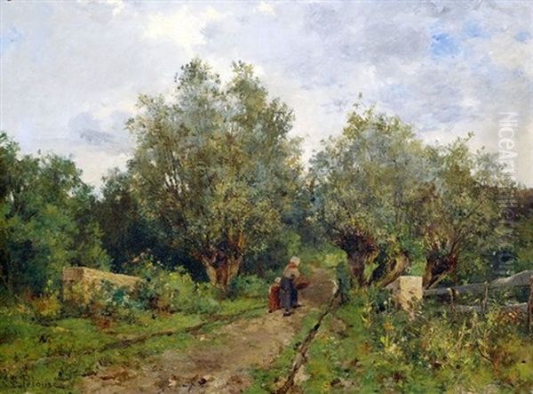 Auf Dem Nachhauseweg (bauerin Und Enkelin In Sommerlicher Landschaft) Oil Painting by Leon Germain Pelouse