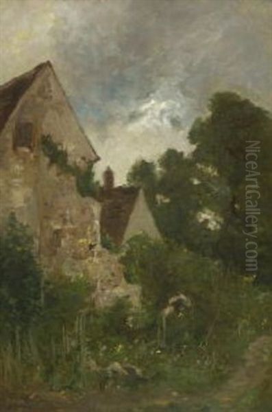 Wiesenweg Bei Einem Ruinosen Bauernhaus Oil Painting by Leon Germain Pelouse