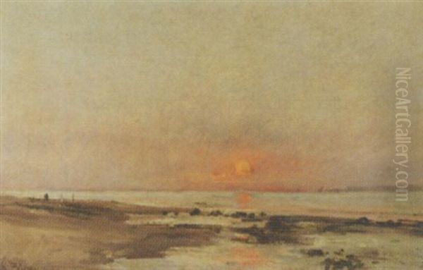 Coucher De Soleil A Honfleur Oil Painting by Leon Germain Pelouse