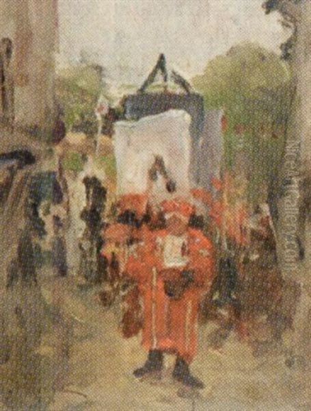 Procession De La Saint-jean A Vetheuil Oil Painting by Leon Germain Pelouse