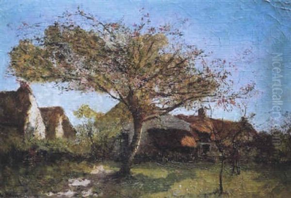 Pommier En Fleurs Pres Du Village Oil Painting by Leon Germain Pelouse