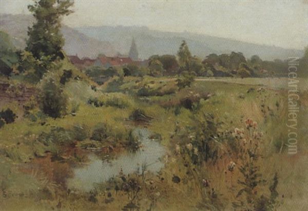 Sommerliche Wiesen- Und Bachlandschaft Oil Painting by Leon Germain Pelouse