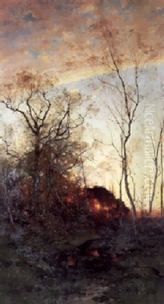 Herbstlandschaft Mit Sonnenuntergang Oil Painting by Leon Germain Pelouse