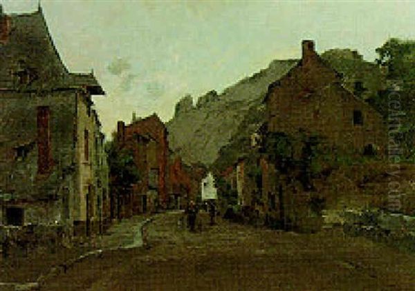 A Village Street Oil Painting by Leon Germain Pelouse