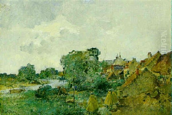 Flusslandschaft Mit Dorf Oil Painting by Leon Germain Pelouse