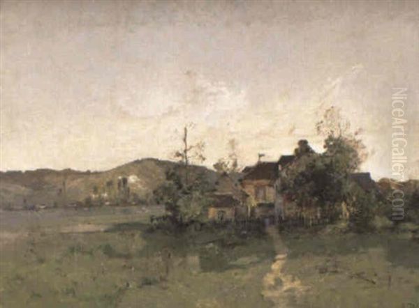 Le Hameau En Bordure De La Seine. Bord De Seine Oil Painting by Leon Germain Pelouse