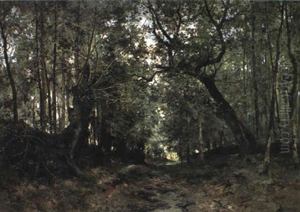 A Thick Forest Oil Painting by Leon Germain Pelouse