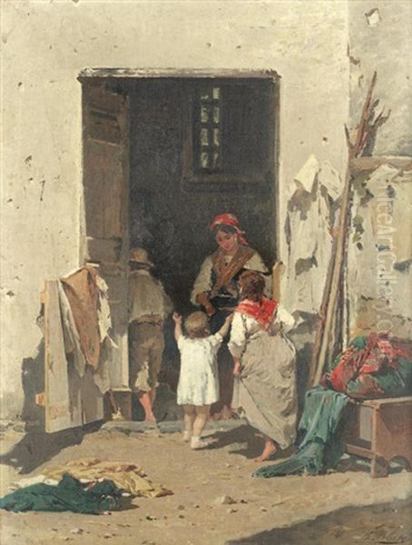 Mother And Children In A Doorway by Francesco Peluso