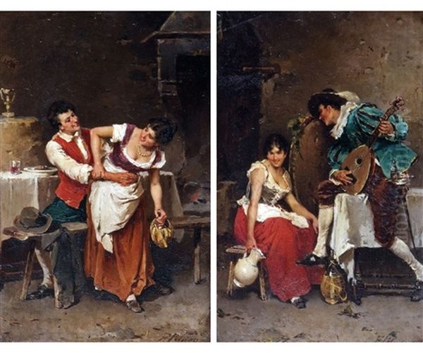 Interior Scenes With Lovers (a Pair) Oil Painting by Francesco Peluso