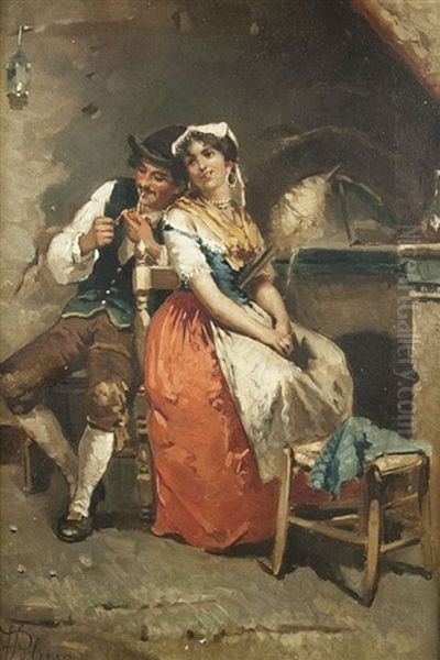 Junges Italienisches Bauernpaar In Der Stube Oil Painting by Francesco Peluso