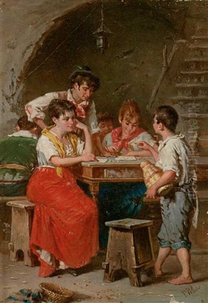 Neapolitanische Familie Beim Spiel Oil Painting by Francesco Peluso