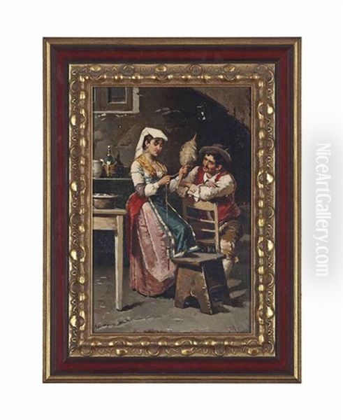 Spinning A Yarn; A Good Pipe (pair) Oil Painting by Francesco Peluso