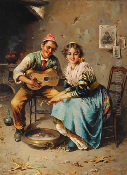 Harmony, Young Couple In An Interior Oil Painting by Francesco Peluso