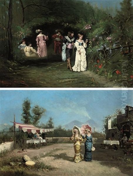 A Stroll In The Country (+ A Stroll After Lunch; Pair) Oil Painting by Francesco Peluso