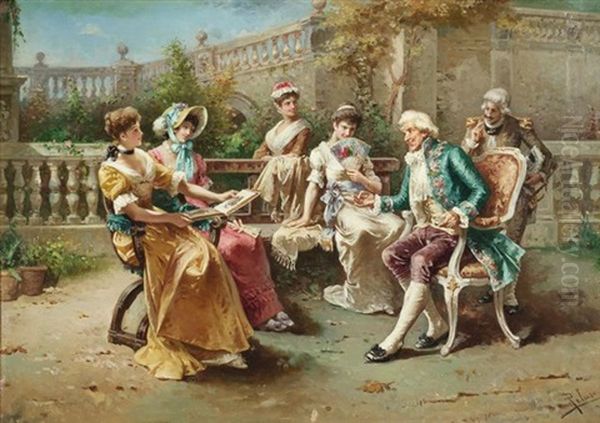 Galante Konversation Auf Einer Terrasse Oil Painting by Francesco Peluso