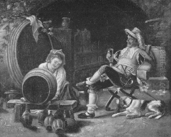 Ein Mittelalterlicher Landsknecht Hat Die Angenehmen Seiten Eines Weinkellers Entdeckt Oil Painting by Francesco Peluso