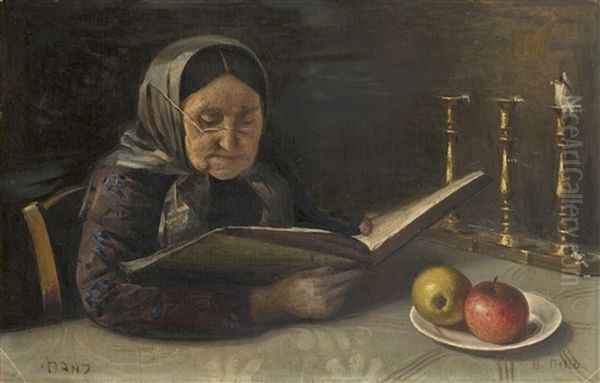 Old Woman Reading Oil Painting by Yehuda Pen