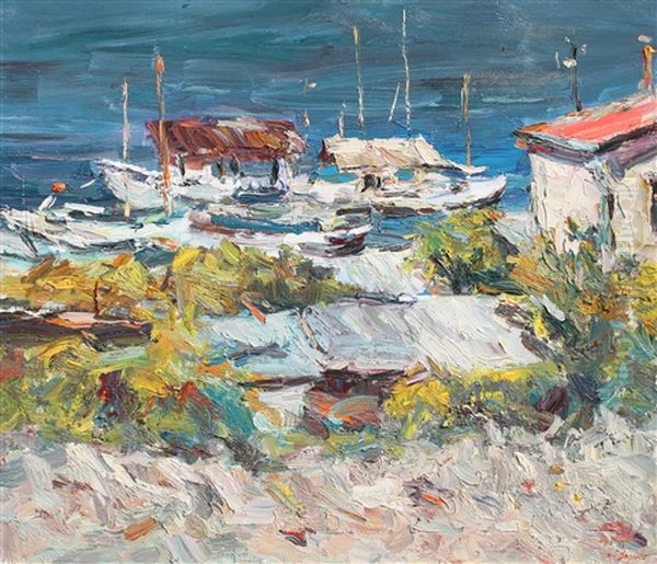 Voiliers En Bord De Mer Oil Painting by Yehuda Pen