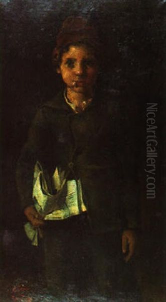 El Canillita Oil Painting by Maximino Pena Munoz