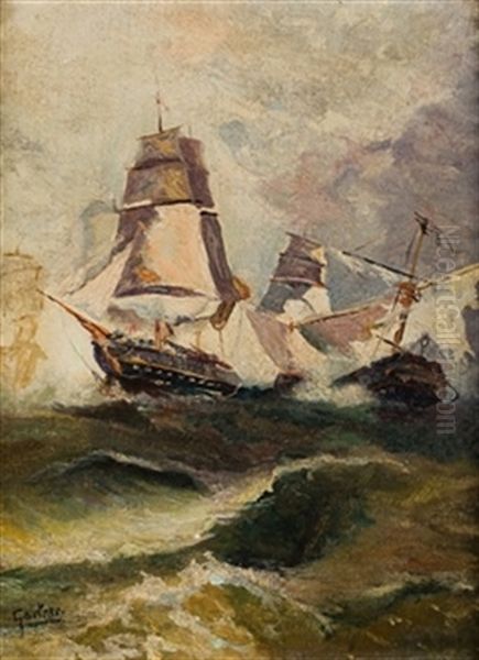 Barcos En La Tempestad Oil Painting by Jose Gartner De La Pena