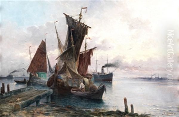 Barcos De Pescadores Oil Painting by Jose Gartner De La Pena