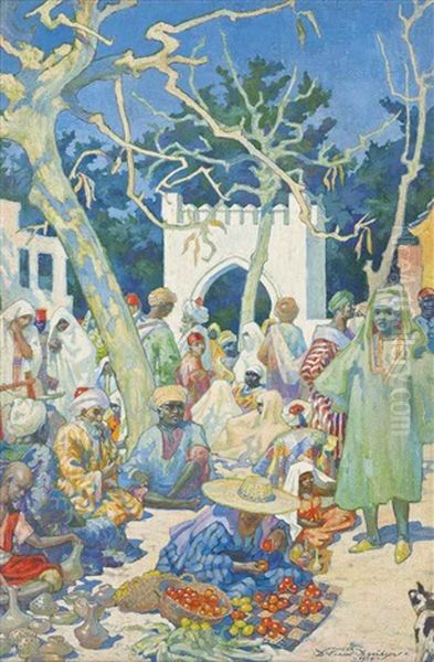 The Bazaar, Tangier Oil Painting by Daniel Pender-Davidson