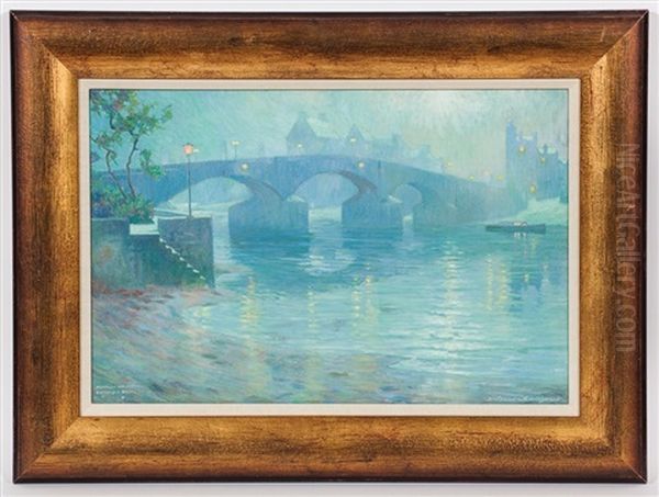 Moonlight And Mist, Battersea Bridge Oil Painting by Daniel Pender-Davidson