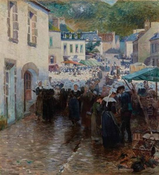 Peasants On Market Day, Pont-aven, France Oil Painting by Frank C. Penfold